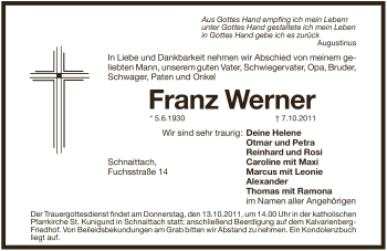 Traueranzeige von Franz Werner von Pegnitz-Zeitung